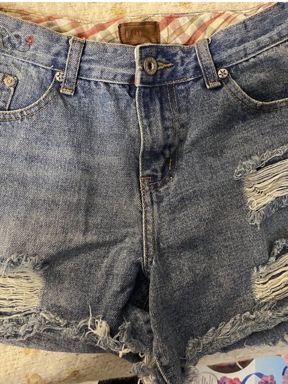 POL Distressed Light Blue Jean Shorts